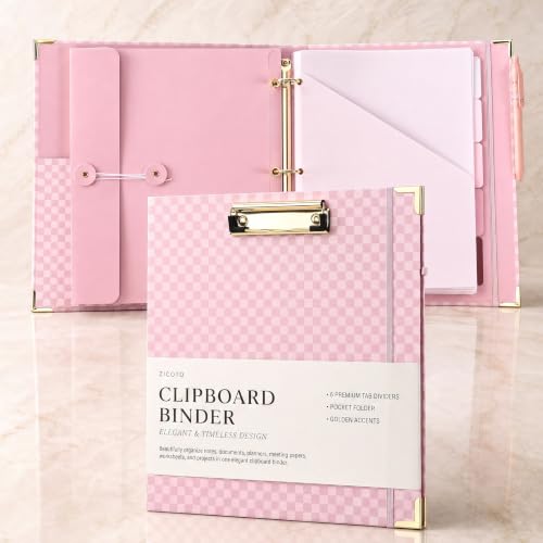 Aesthetic Clipboard Binder with Dividers - 3 Ring Organizer for Work | Sturdy Document Organizer, Clipboard Folder and Planner Folio for Streamlined School Projects, Notes and Office Productivity - color: Pink