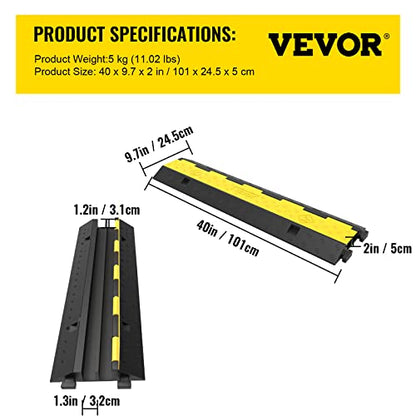 VEVOR 3 PCs Rubber Cable Protector Ramp, 2 Channel, 11000 lbs/axle Capacity Heavy Duty Hose Wire Cover Ramp Driveway, Traffic Speed Bump w/Flip-Open Top Cover, for Indoor&Outdoor - size: 2 Channel