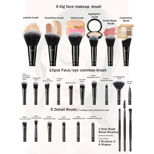 HGHDBT 51Pcs Black Makeup Brushes Set Professional Makeup Kit Multi-functional Makeup Tool Set with Facial Makeup Accessories, Foundation Makeup Brush Kit Eye and Face Make up Brushes & Tools - color: Black 51pcs