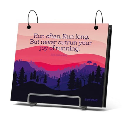 Gone For a Run BibFOLIO Race Bib Album - Joy of Running - 9.5x8 | Wood Cover, Twist Cable Rings, Race Bib Holder, Holds Up to 100 Bibs, Includes 12 Vinyl Sleeves, Marathon Runner Gift - color: Joy Of Running