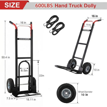 600lb Aluminum Hand Truck Heavy Duty Dolly, 10-Inch Pneumatic Tires,Cart - color: Red-2