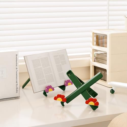 Portable Book Stand, Flower-Shaped Book Holder for Reading Hands Free, Foldable Adjustable Reading Stand for Cookbooks Textbooks Tablets, Lightweight Desktop Display Rack for Home Kitchen Office
