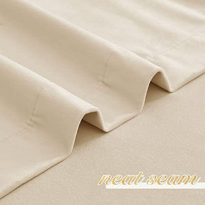 NICETOWN 1 Panel 52" x 18" Chenille Valances Blundle with 2 Panels 52" x 96" Rod Pocket & Back Tab Velvet Curtains, Light Beige