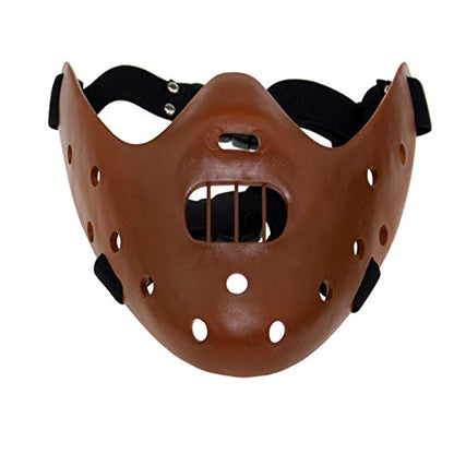 Hannibal Lecter Mask Cosplay The Silence of The Lambs Half Face Resin Mask | Halloween Costume Prop, Durable Resin, Sponge Pads, Adjustable Buckle Straps, Open Mouth Cage, Adult, for Role Play Party - color: Coffee
