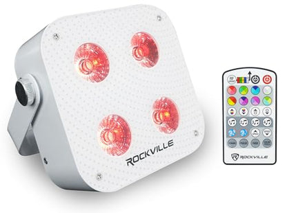 Rockville MINI RF4 V2 White LED Wash Up Light RGBWA+UV, Compact, App, Remote Control, LCD, Wireless DMX, Rechargeable, Perfect for DJ/Party Lighting - color: White