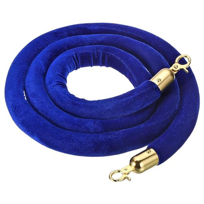 PATIKIL 5 Feet Blue Velvet Stanchion Rope, Crowd Control Barrier Rope with Snap Hooks for Posts Stand Queue Divider of Hotel Theater, Golden - color: Blue, size: 5 Feet