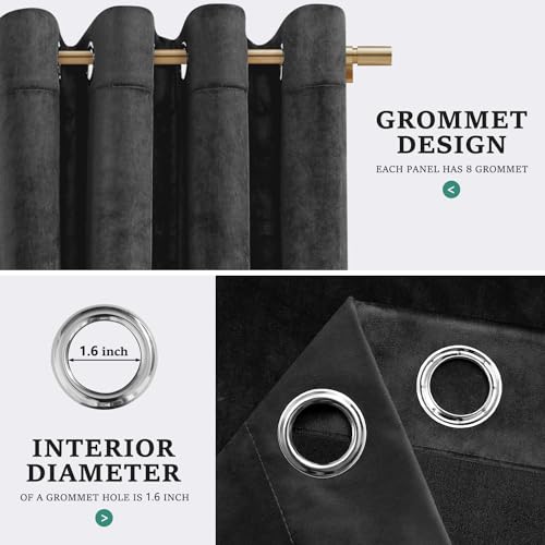 HOMEIDEAS Black Velvet Blackout Curtains, 52 x 96 Inches Long Heavy Duty Light Blocking Thermal Insulated Grommet Window Drapes for Threater, Bedroom, 2 Panels - color: Grommet-black, size: 52"W x 96"L (Pack of 2)