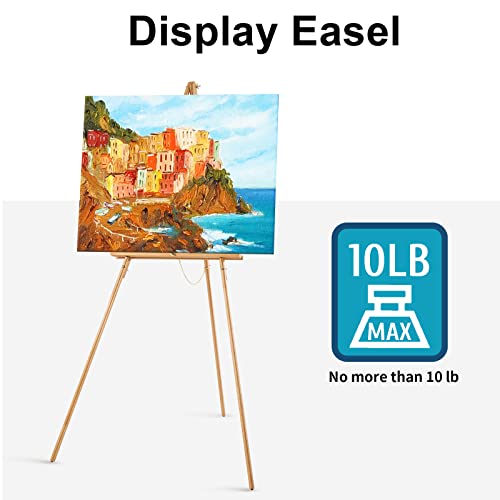 Falling in Art 65" A-Frame Wooden Tripod Easel Stand (Natural) | Display Easel with Adjustable Canvas Holder, Floor Easel for Wedding Signs, Posters, Paintings, Artwork - color: Natural-1 Pack