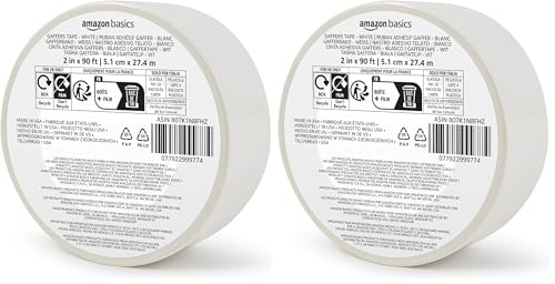 Amazon Basics No Residue, Non-Reflective Gaffers Tape, Multipurpose for Photography, Filming, Electrical Cords, 2 inch x 90 feet, White (Pack of 2) - color: White, size: 2" x 90' (Pack of 2)