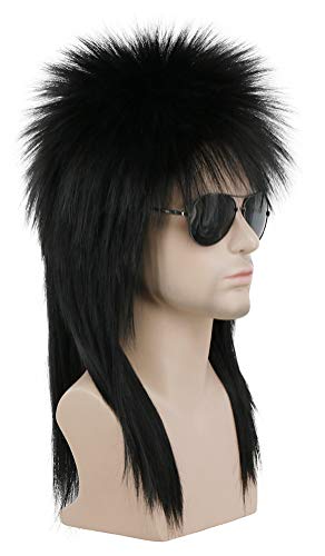 karlery Men Women Long Straight Black Wig 70s 80s Heavy Metal Rocker - color: Black