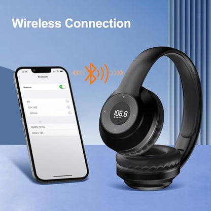 X5 Rechargeable Wireless FM Radio Headphones,Bluetooth Mowing Headset | Built in Mic, Excellent Reception, LED Display, Over Ear Soft Earmuffs, FM Receiver for Meeting, Works, Hiking, Jogging - color: X5-BT-Black