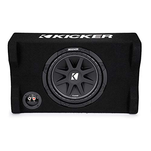 Kicker 48CDF104 Comp 10" Subwoofer Down-Firing Enclosure 4 Ohm (Renewed) | Loaded 10 inch sub and box combo ready to wire, floor-facing bass output, fits trunks and cargo areas, simple amp hookup