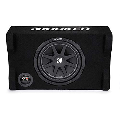 Kicker 48CDF104 Comp 10" Subwoofer Down-Firing Enclosure 4 Ohm (Renewed) | Loaded 10 inch sub and box combo ready to wire, floor-facing bass output, fits trunks and cargo areas, simple amp hookup