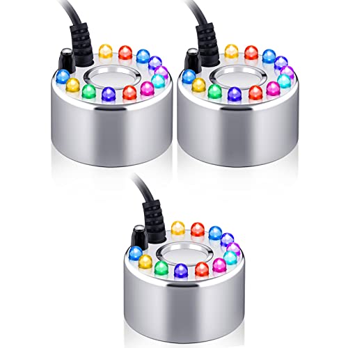 Yaomiao 3 Pcs Halloween Mist Maker Fogger Small Ultrasonic Fog Machine Fountain Mister Fogger Water Garden Pond Foggers Air Humidifier with 12 LED Light Flashes for Halloween (Silver) - color: Silver