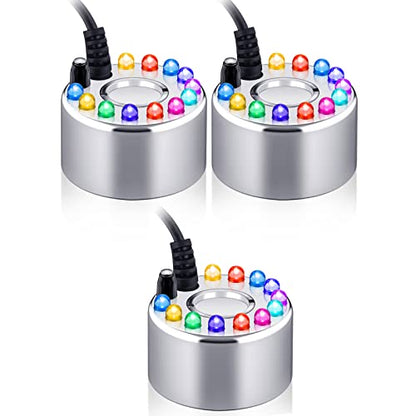 Yaomiao 3 Pcs Halloween Mist Maker Fogger Small Ultrasonic Fog Machine Fountain Mister Fogger Water Garden Pond Foggers Air Humidifier with 12 LED Light Flashes for Halloween (Silver) - color: Silver
