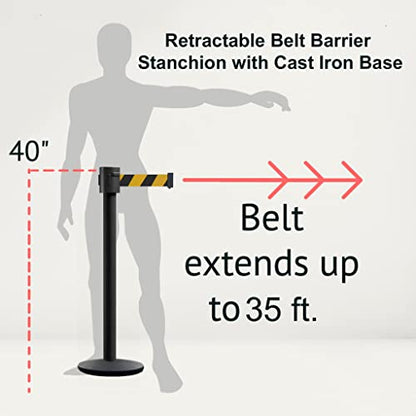 Montour Line MI760 Retractable Belt Barrier Stanchions, Set of 2 | 35 Ft Blue Belt, Black Powder Coated Posts and Cast Iron Bases - color: Blue, size: Black Powder Coated