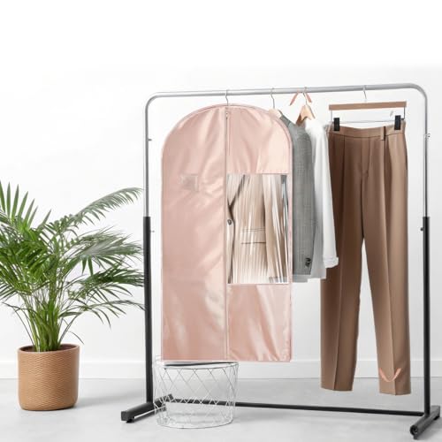 Garment Bags for Hanging Clothes and Travel with 4" Gusseted, Suit Cover for Clothes,Coats,Suit,Jackets,Dress,Shirts,Skirt. (Pink-48"-1pcs-Satin Fabric)