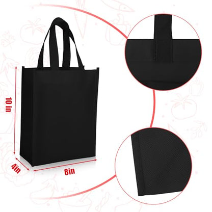 Jexine 72 Pcs Non Woven Tote Bags Bulk, Reusable Large Gift Bags with Handles, Grocery Bag for Party Favors, 14 x 10 Inch - color: Black