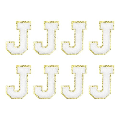 MECCANIXITY Chenille Letter Patches 2.2" Self Adhesive Alphabet J Stick on Embroidered Patch Sew on Letter Stickers Applique for Repairing Clothing Jeans Shoes Hats DIY(White, Pack of 8) - style: Letter J