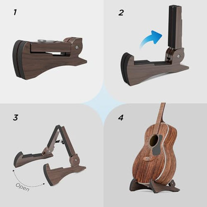 DIDA Lightweight Foldable A- Frame Plastic Guitar Stand for Acoustic, Electric Guitars, Ukulele, Guitar Stand Floor, Portable Travel Stand, Single Guitar Holder (Black Walnut) - color: Black Walnut