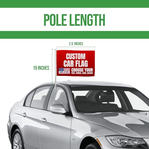Car Window Flag Pole by Custom Boss Customizable Flag with Picture USA Made | 12x17 Inch Custom Car Flags for Windows, Customized Flags with Pictures, Car Flag Pole Stand and Automotive Flags - color: Car Flag
