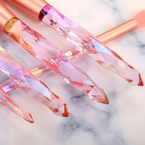 Kingtree Makeup Brushes, 10PCS Pink Crystal Makeup Brush Set Premium Synthetic Foundation Powder Concealer Eyeshadow Makeup Brush Kit, Professional Make Up Brush Set for Girls and Ladies - color: Pink