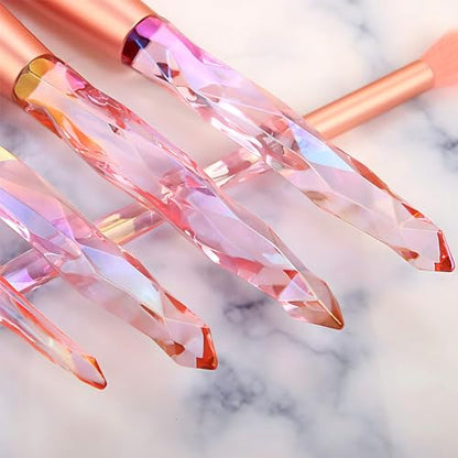 Kingtree Makeup Brushes, 10PCS Pink Crystal Makeup Brush Set Premium Synthetic Foundation Powder Concealer Eyeshadow Makeup Brush Kit, Professional Make Up Brush Set for Girls and Ladies - color: Pink