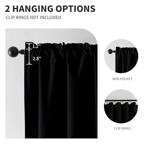 CUCRAF Black Velvet Blackout Curtains 108 inches Long, Thermal Insulated, Noise Reducing Rod Pocket Luxury Drapes for Bedroom Living Room(52x108 inches, 2 Panels) - color: Black, size: 52"W x 108"L (Pack of 2)