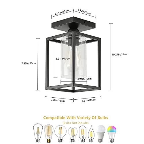 3 Pack Semi Flush Mount Ceiling Light,Black Metal Frame Ceiling Light Fixture with Clear Glass Shade, Farmhouse Light Fixture for Kitchen Island Entryway Porch Foyer - color: 3 PACK