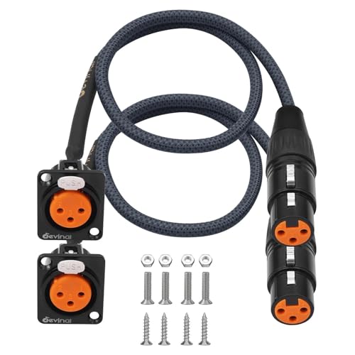 XLR Pass-Through Cable, Female Panel Mount to Female XLR Connector Adapter, Mic Feed/Pass-Thru Converter for Stage Box, Patch Panel, Floor Box – 2 Feet (F D-Type to F) - color: DtypeF_XLRF_2FT