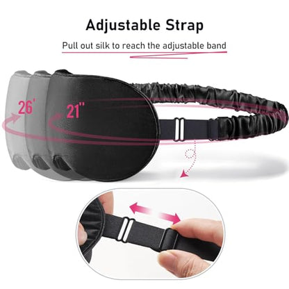 LitBear 100% 22 Momme Mulberry Silk Sleep Mask - 3D Contoured Eye Mask for Men & Women, Soft Breathable Sleeping Mask with Adjustable Strap, Perfect Blocks Light for Sleeping (Black) | Pure Silk, Eyelash-Friendly, Soft, Breathable, Perfect Blocks Light, T
