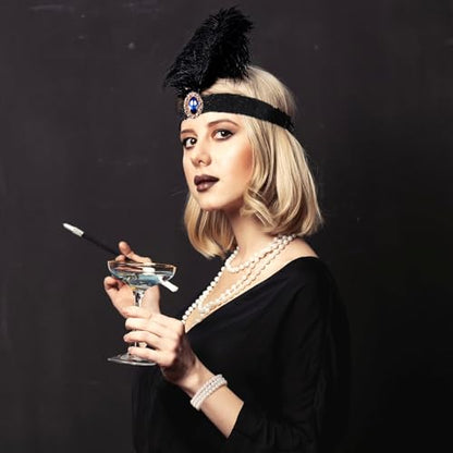 RIOSO 1920s Accessories for Women Flapper Gatsby Roaring 20s Accessories Costume Black - style: Style a