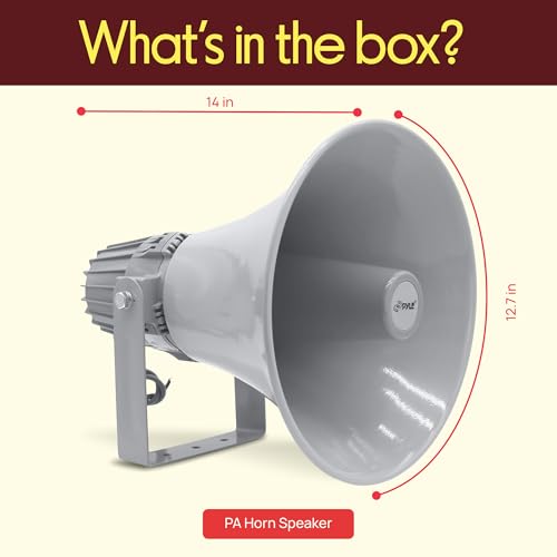 Indoor Outdoor PA Horn Speaker - 12.7 Inch 60 W Compact Loud Sound Megaphone w/ 400Hz-5KHzz Frequency, 16 Ohm, 70V/100V Transformer, Mounting Bracket Hardware, For 70V/100V Audio System - Pyle PHSP12 - style: Classic