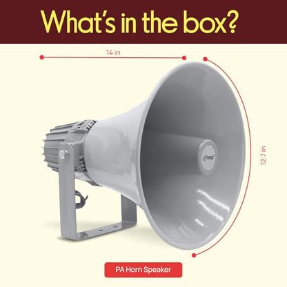 Indoor Outdoor PA Horn Speaker - 12.7 Inch 60 W Compact Loud Sound Megaphone w/ 400Hz-5KHzz Frequency, 16 Ohm, 70V/100V Transformer, Mounting Bracket Hardware, For 70V/100V Audio System - Pyle PHSP12 - style: Classic