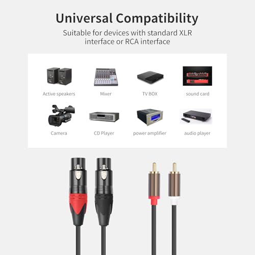 RCA to XLR HiFi Audio Cable 5 Feet, 2 RCA Male to 2 XLR Female, Black with Red/Black Tail, 4N OFC Wire and Gold-Plated Conductors for Amplifier, Mixer, Microphone - size: 5FT, style: 2 RCA Male to 2 XLR Female