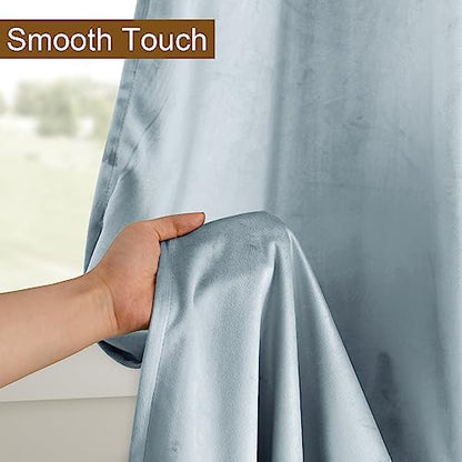DWCN Velvet Curtains - Room Darkening Light Blocking Window Drapes for Nursery Bedroom, Living Room, Tieable Solid Grommet Curtains & Drapes Set of 2, 52 Wide by 63 inches Length, Stone Blue - color: Stone Blue, size: 52"W x 63"L (Pack of 2)