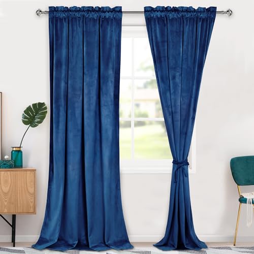 Hiasan Blue Velvet Blackout Curtains 96 inches Long, 2 Panels, 42W x 96L - color: Blue, size: 42"W x 96"L (Pack of 2)