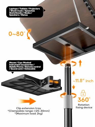 2 in 1 Adjustable Book Stand - Dual-Use Floor and Desktop Book Holder Stand, Height Adjustable 23.5-52 in, Elastic Page Clips for Music Sheet, Recipe, Tablet, Laptop-Black - color: Black