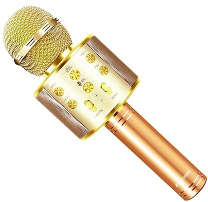 Microphone for Kids Voice Changer Karaoke Microphones Boy Girl Gifts Age 3-12 Portable Child Microphone Karaoke Kid Wireless Bluetooth Microphones Birthday - color: Gold