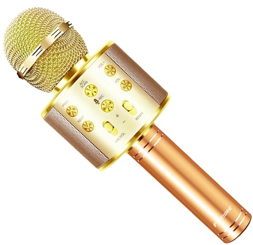Microphone for Kids Voice Changer Karaoke Microphones Boy Girl Gifts Age 3-12 Portable Child Microphone Karaoke Kid Wireless Bluetooth Microphones Birthday - color: Gold