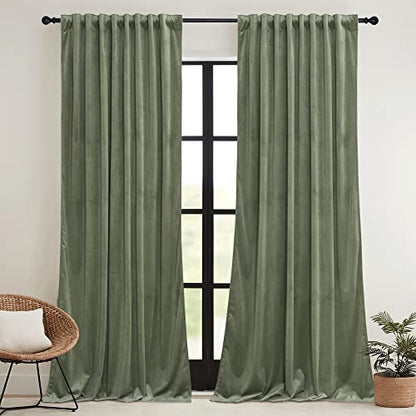 RYB HOME Sage Green Velvet Curtains 90 inches for Bedroom Living Room | Thermal Insulated, UV Privacy Blocking, Energy Efficient, Noise Reducing, Back Tab, Guest Room Office, W 52 x L 90, 2 Panels - color: Sage Green, size: 52"W x 90"L (Pack of 2)