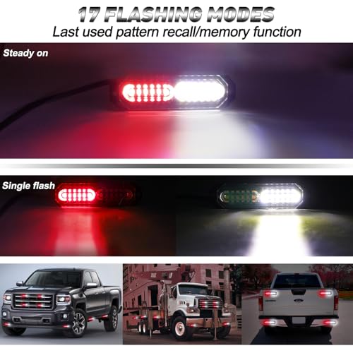 ASPL 8pcs Sync Feature Ultra Slim 12-LED Surface Mount Flashing Strobe Lights for Truck Car Vehicle LED Mini Grille Light Head Emergency Beacon Hazard Warning Lights (Red/White) - color: Red/White, size: 4.41L x 0.44W x 1.14H Inch