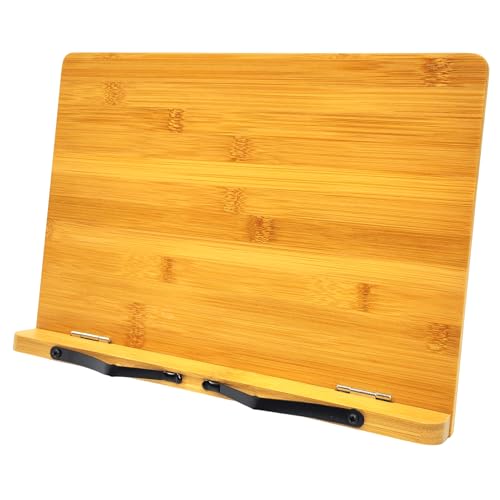 (15.4 x 11 Inch) Large Book Stand for Reading Hands Free,Recipe Book Holder | Cookbook Holder for Kitchen Counter,Textbook Stands for Heavy Thick Books,Bamboo Holders for Bible,Tablet,Law School,Drawing - size: 15.4 x 11 Inches