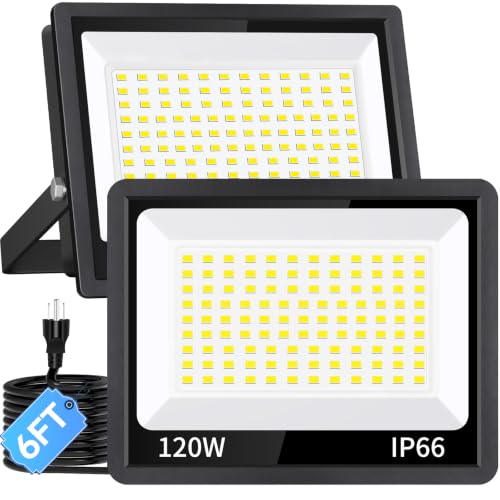 14400LM LED Flood Light Outdoor Plug in, IP66 for Yard Garage, 5000K 2 Pack - size: 120W-2 Pack