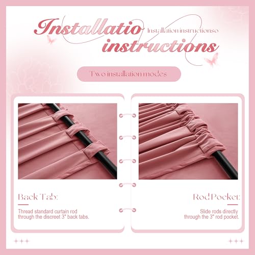 Manyshofu Pink Velvet Curtains, 2 Panels Blackout 52x96 | Luxurious Velvet Feel, Thermal Insulated Noise Reducing, Dual Back Tab And Rod Pocket Hanging, Machine Wash Fade-Resistant - color: Pink, size: 52"W x 96"L (Pack of 2)