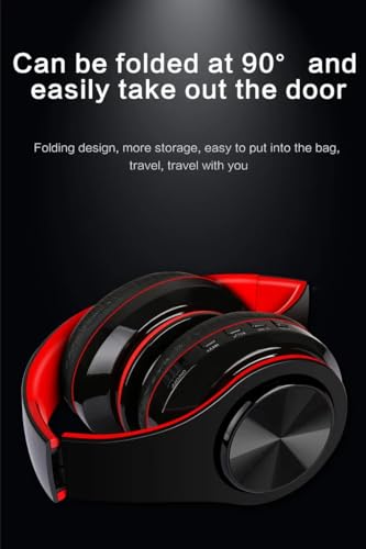 Hybrid Noise Cancelling Headphones, Wireless Bluetooth Over-Ear, Black with Color Accents, Built-in Mic, HiFi Stereo Sound, Foldable Design- Headset (Red) - color: Red