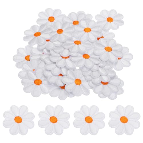 MECCANIXITY Flower Iron-on Patches Embroidered Sew Flower Patch Appliques Repair Patches for Clothing Repair Backpack Shoes Decoration 90x90mm/3.54x3.54 Pack of 30(White) - color: White
