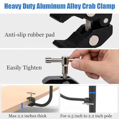 Kereal Microphone Stand Arm Gooseneck 22” Extender Mic Clip With 1/4" to 3/8" Adapter Mount & Metal Crab Clamp,Mic Holder For Podium,Kick Drum,Compatible with Fifine,Shure,Blue,Snowball,AT2020,Razer