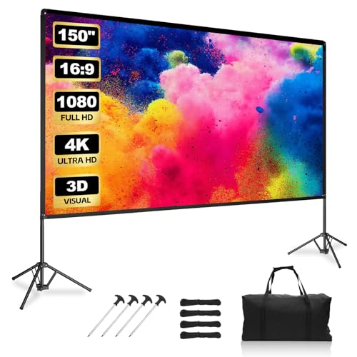 Projector Screen with Stand 150in Portable Outdoor Movie Screen - size: 150inch