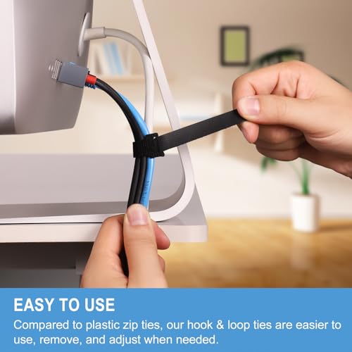 1,000 PCS 8 Inches Reusable Cable Ties | Adjustable Cord Wraps, Cable Straps | Hook & Loop Cord Organizer, Cable Management (100 PCS x 10 Packs) - size: 8 Inch 1000 Pcs
